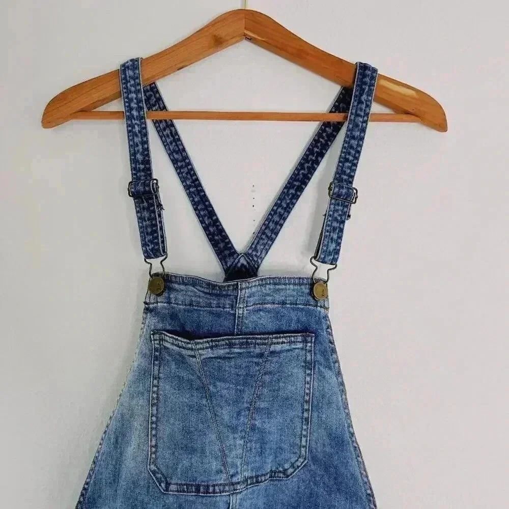 Ashley Mason Women's Acid Wash Denim Overall Shorts Country Western Size L - Picture 2 of 7